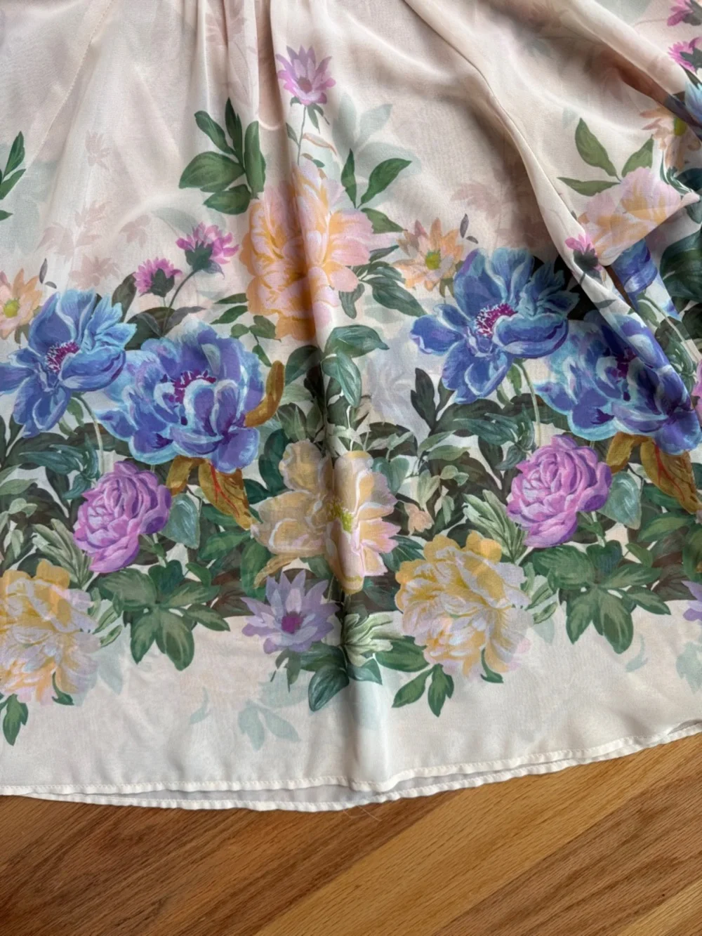 Zara Cream Floral sheer Blouse with tie neck